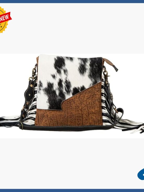 Handbags - Western Leather Crossbody Bag with Tassel, Upcycled Canvas Satchel